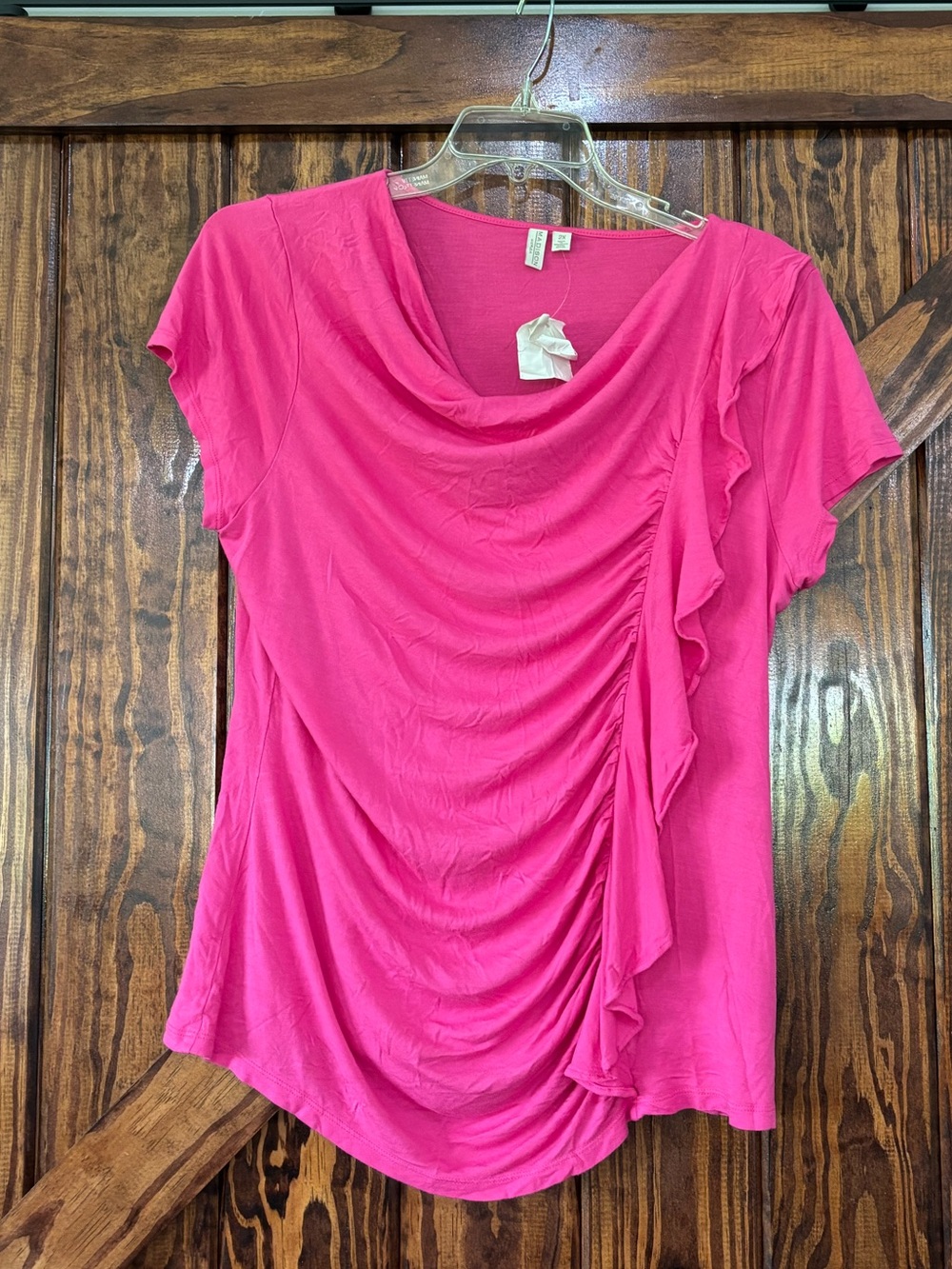 Madison Women’s Draped Ruffle Short Sleeve Top - Hot Pink